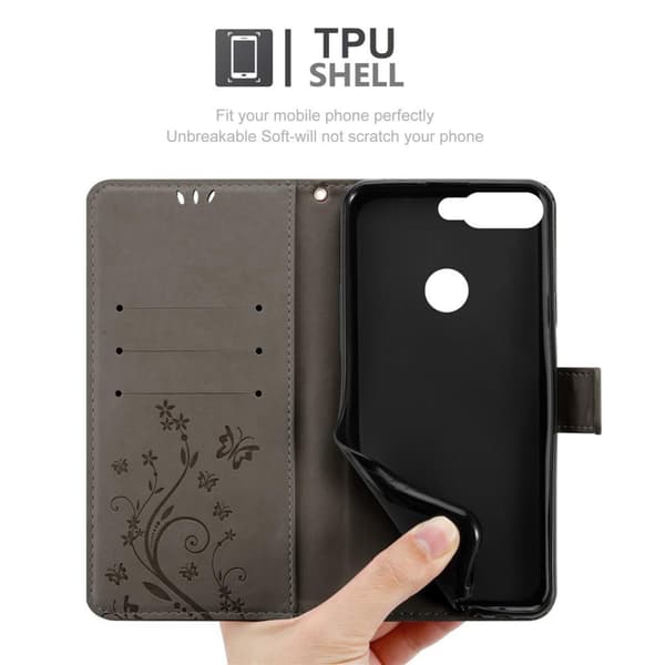 Honor 7C / Huawei Y7 2018 Suojakotelo Suojakuori Lompakkokotelo Matkapuhelinkotelo Kukat jossa on magneettisuljenta, jalusta-toiminto ja korttipaikat