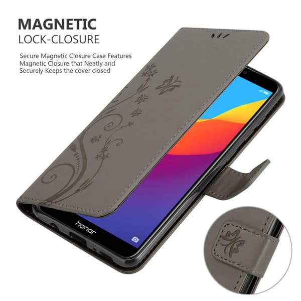 Honor 7C / Huawei Y7 2018 Suojakotelo Suojakuori Lompakkokotelo Matkapuhelinkotelo Kukat jossa on magneettisuljenta, jalusta-toiminto ja korttipaikat