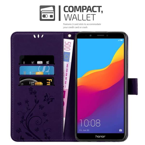 Honor 7C / Huawei Y7 2018 Suojakotelo Suojakuori Lompakkokotelo Matkapuhelinkotelo Kukat jossa on magneettisuljenta, jalusta-toiminto ja korttipaikat