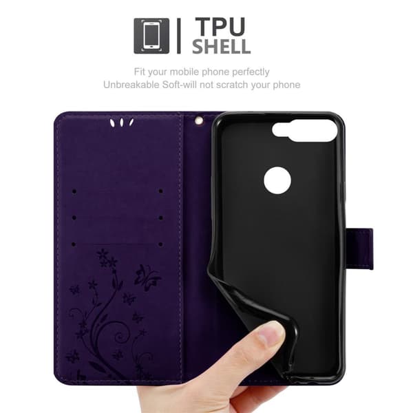 Honor 7C / Huawei Y7 2018 Suojakotelo Suojakuori Lompakkokotelo Matkapuhelinkotelo Kukat jossa on magneettisuljenta, jalusta-toiminto ja korttipaikat