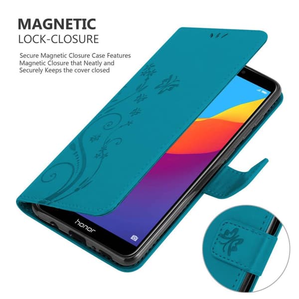 Honor 7C / Huawei Y7 2018 Suojakotelo Suojakuori Lompakkokotelo Matkapuhelinkotelo Kukat jossa on magneettisuljenta, jalusta-toiminto ja korttipaikat