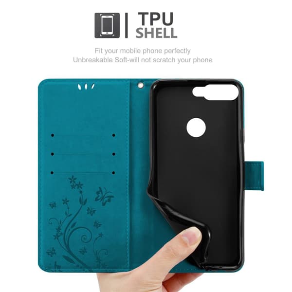 Honor 7C / Huawei Y7 2018 Suojakotelo Suojakuori Lompakkokotelo Matkapuhelinkotelo Kukat jossa on magneettisuljenta, jalusta-toiminto ja korttipaikat