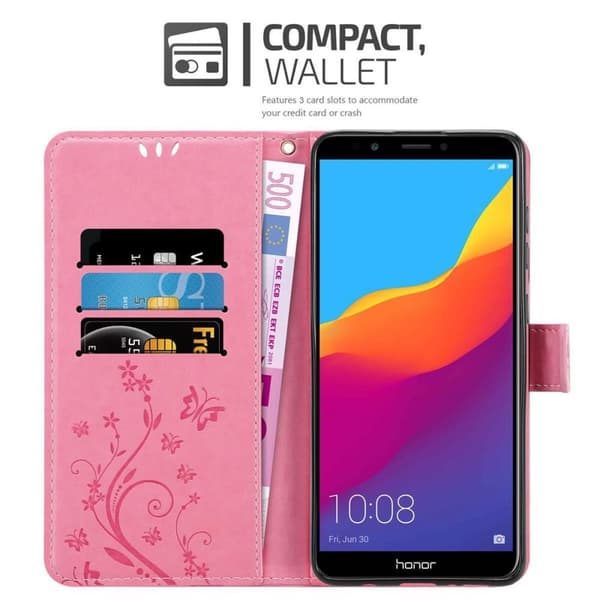 Honor 7C / Huawei Y7 2018 Suojakotelo Suojakuori Lompakkokotelo Matkapuhelinkotelo Kukat jossa on magneettisuljenta, jalusta-toiminto ja korttipaikat