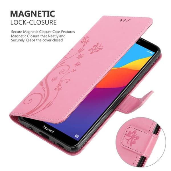Honor 7C / Huawei Y7 2018 Suojakotelo Suojakuori Lompakkokotelo Matkapuhelinkotelo Kukat jossa on magneettisuljenta, jalusta-toiminto ja korttipaikat
