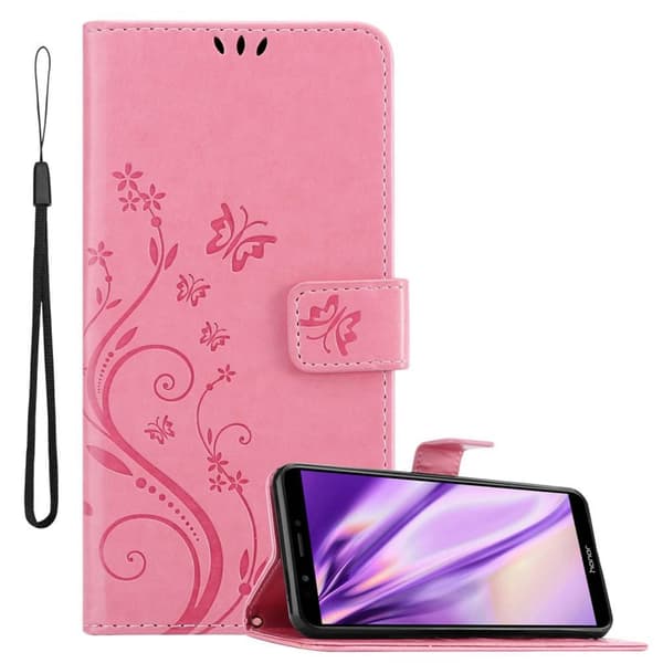 Honor 7C / Huawei Y7 2018 Suojakotelo Suojakuori Lompakkokotelo Matkapuhelinkotelo Kukat jossa on magneettisuljenta, jalusta-toiminto ja korttipaikat