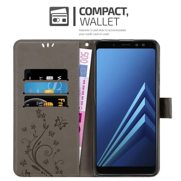 Samsung Galaxy A8 2018 Suojakotelo Suojakuori Lompakkokotelo Matkapuhelinkotelo Kukat jossa on magneettisuljenta, jalusta-toiminto ja korttipaikat