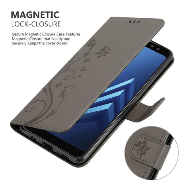 Deksel til Samsung Galaxy A8 2018 Lommebokdeksel i blomster design med magnetisk lukking, stativfunksjon og kortplasser
