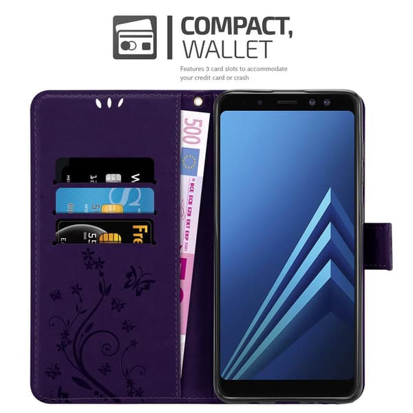 Deksel til Samsung Galaxy A8 2018 Lommebokdeksel i blomster design med magnetisk lukking, stativfunksjon og kortplasser