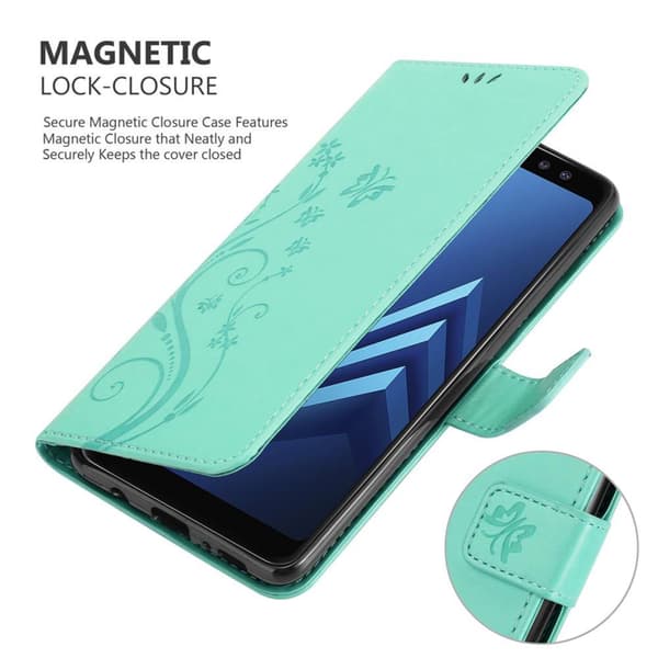 Deksel til Samsung Galaxy A8 2018 Lommebokdeksel i blomster design med magnetisk lukking, stativfunksjon og kortplasser