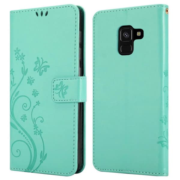 Deksel til Samsung Galaxy A8 2018 Lommebokdeksel i blomster design med magnetisk lukking, stativfunksjon og kortplasser