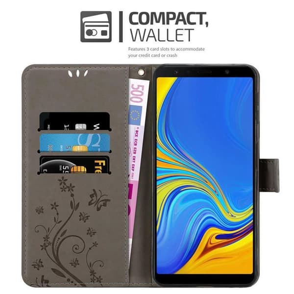 Samsung Galaxy A7 2018 Suojakotelo Suojakuori Lompakkokotelo Matkapuhelinkotelo Kukat jossa on magneettisuljenta, jalusta-toiminto ja korttipaikat