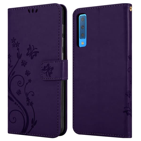 Samsung Galaxy A7 2018 Skal Fodral i blomdesign Mobilskydd Case Cover med magnetisk stängning, ståfunktion och kortplatser