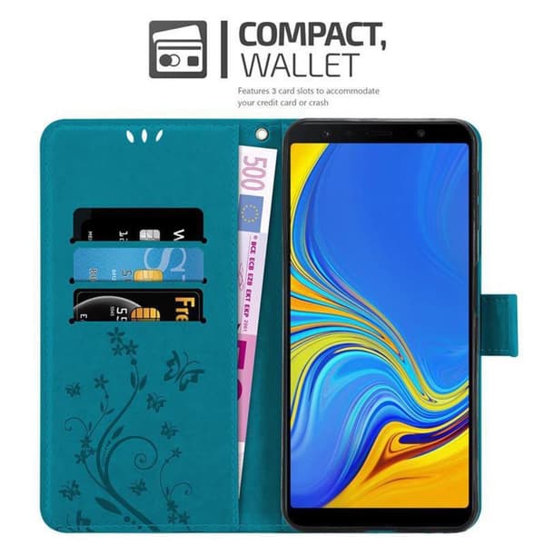 Samsung Galaxy A7 2018 Suojakotelo Suojakuori Lompakkokotelo Matkapuhelinkotelo Kukat jossa on magneettisuljenta, jalusta-toiminto ja korttipaikat