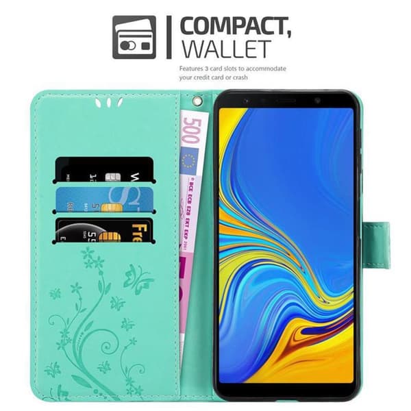 Samsung Galaxy A7 2018 Suojakotelo Suojakuori Lompakkokotelo Matkapuhelinkotelo Kukat jossa on magneettisuljenta, jalusta-toiminto ja korttipaikat