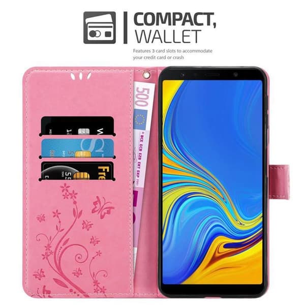 Samsung Galaxy A7 2018 Suojakotelo Suojakuori Lompakkokotelo Matkapuhelinkotelo Kukat jossa on magneettisuljenta, jalusta-toiminto ja korttipaikat