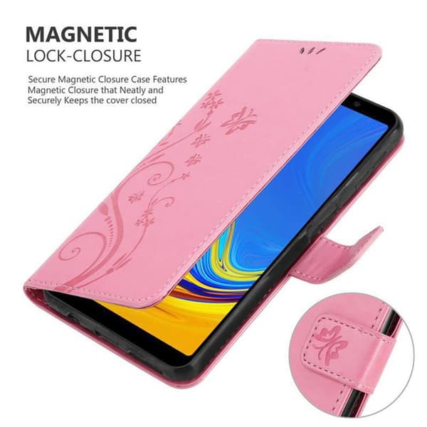 Samsung Galaxy A7 2018 Suojakotelo Suojakuori Lompakkokotelo Matkapuhelinkotelo Kukat jossa on magneettisuljenta, jalusta-toiminto ja korttipaikat