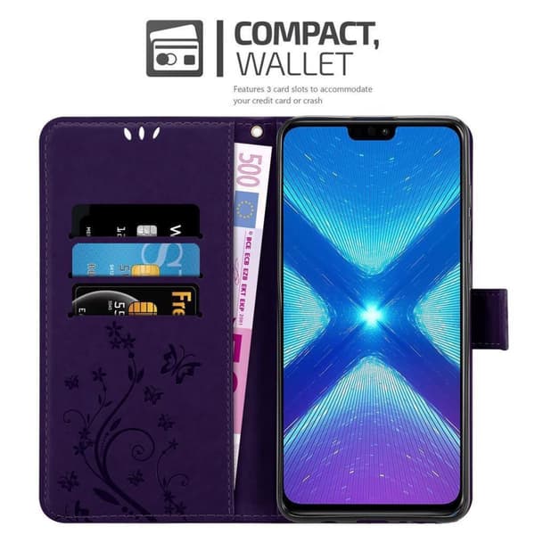 Honor 8X Suojakotelo Suojakuori Lompakkokotelo Matkapuhelinkotelo Kukat jossa on magneettisuljenta, jalusta-toiminto ja korttipaikat