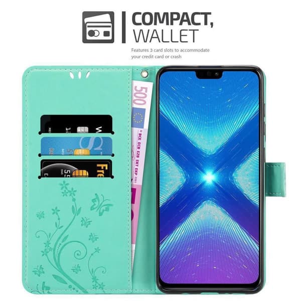 Honor 8X Suojakotelo Suojakuori Lompakkokotelo Matkapuhelinkotelo Kukat jossa on magneettisuljenta, jalusta-toiminto ja korttipaikat