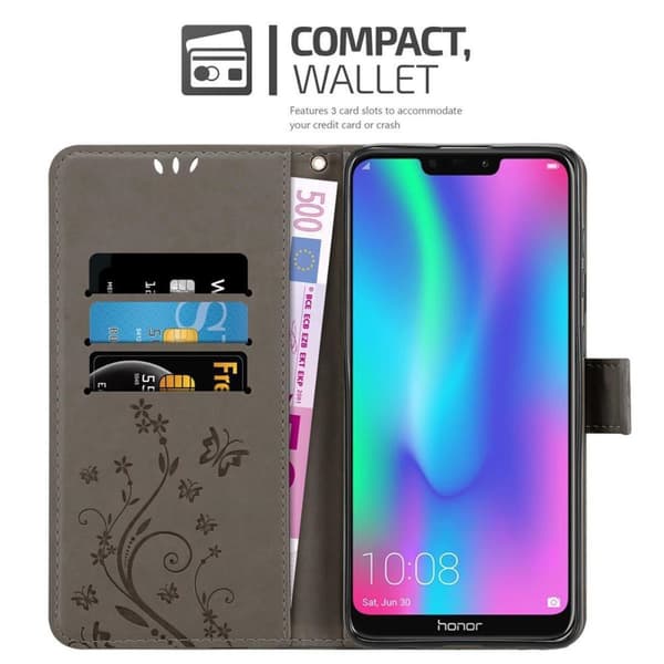 Honor 8C Skal Fodral i blomdesign Mobilskydd Case Cover med magnetisk stängning, ståfunktion och kortplatser