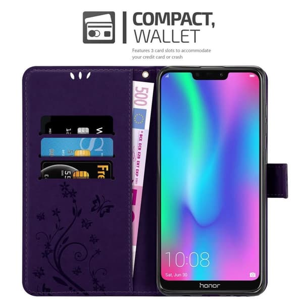 Honor 8C Skal Fodral i blomdesign Mobilskydd Case Cover med magnetisk stängning, ståfunktion och kortplatser