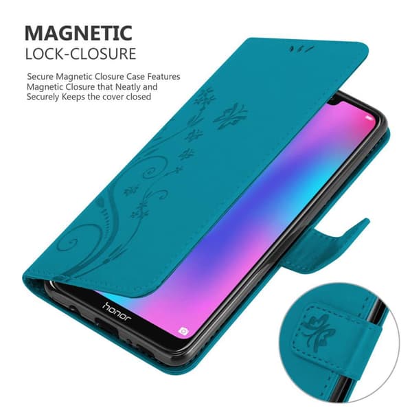 Honor 8C Skal Fodral i blomdesign Mobilskydd Case Cover med magnetisk stängning, ståfunktion och kortplatser