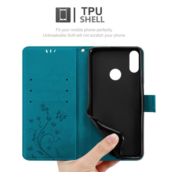 Honor 8C Skal Fodral i blomdesign Mobilskydd Case Cover med magnetisk stängning, ståfunktion och kortplatser
