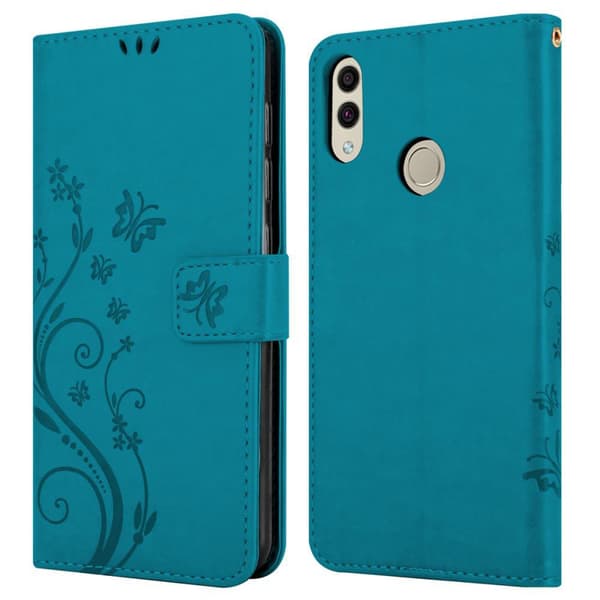 Honor 8C Skal Fodral i blomdesign Mobilskydd Case Cover med magnetisk stängning, ståfunktion och kortplatser