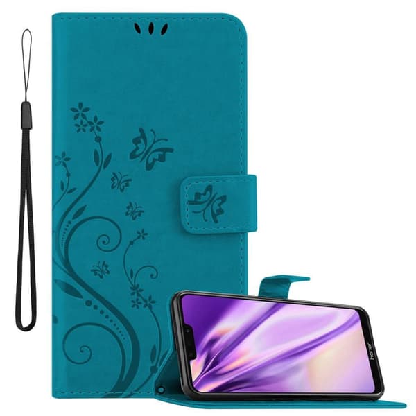 Honor 8C Skal Fodral i blomdesign Mobilskydd Case Cover med magnetisk stängning, ståfunktion och kortplatser