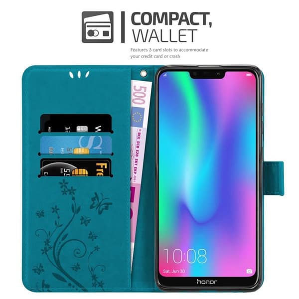 Honor 8C Skal Fodral i blomdesign Mobilskydd Case Cover med magnetisk stängning, ståfunktion och kortplatser