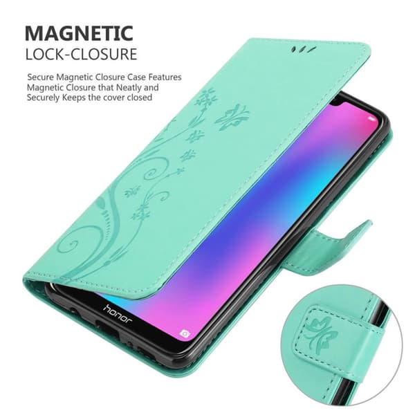Honor 8C Skal Fodral i blomdesign Mobilskydd Case Cover med magnetisk stängning, ståfunktion och kortplatser