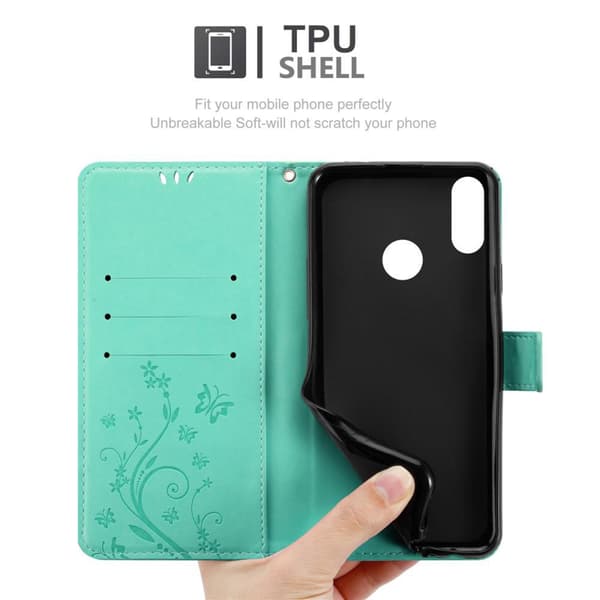 Honor 8C Skal Fodral i blomdesign Mobilskydd Case Cover med magnetisk stängning, ståfunktion och kortplatser