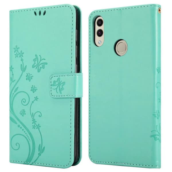 Honor 8C Skal Fodral i blomdesign Mobilskydd Case Cover med magnetisk stängning, ståfunktion och kortplatser