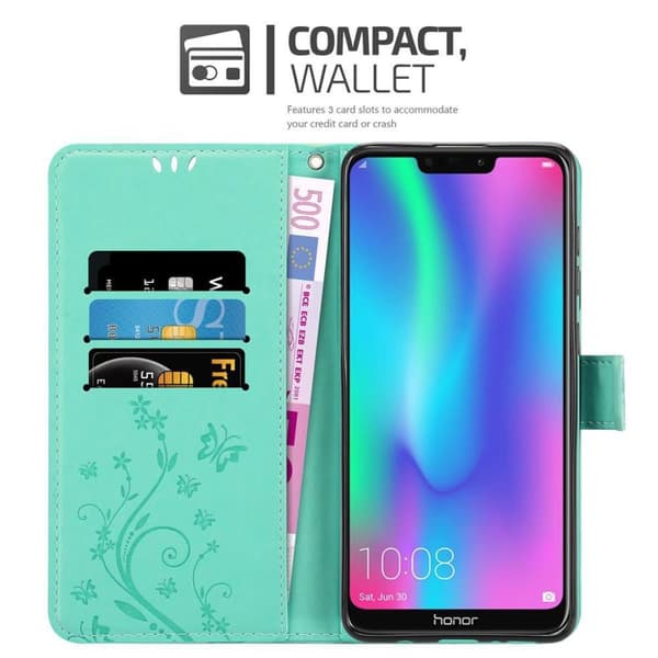 Honor 8C Skal Fodral i blomdesign Mobilskydd Case Cover med magnetisk stängning, ståfunktion och kortplatser