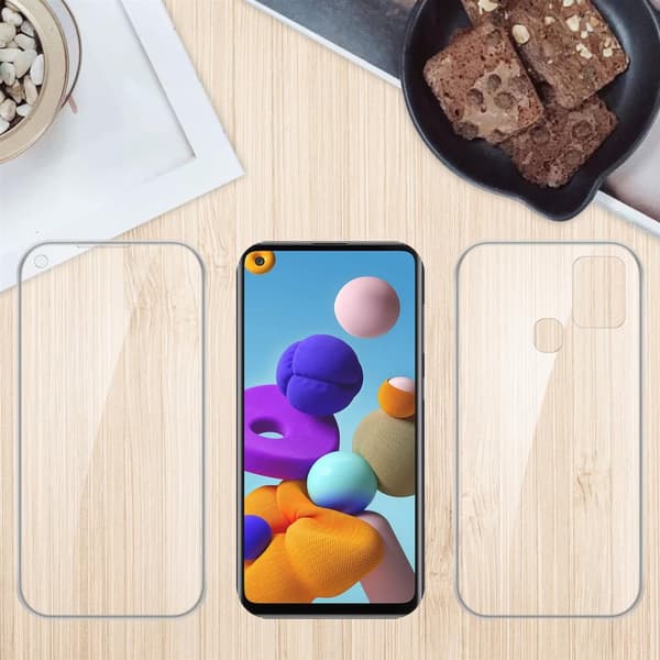 Deksel til Samsung Galaxy A21s 360° helkroppsbeskyttelse Silikondeksel foran og bak, allroundbeskyttelse med skjermbeskyttelse