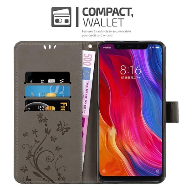 Xiaomi Mi 8 Suojakotelo Suojakuori Lompakkokotelo Matkapuhelinkotelo Kukat jossa on magneettisuljenta, jalusta-toiminto ja korttipaikat