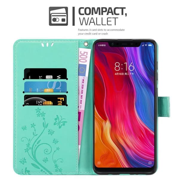 Xiaomi Mi 8 Suojakotelo Suojakuori Lompakkokotelo Matkapuhelinkotelo Kukat jossa on magneettisuljenta, jalusta-toiminto ja korttipaikat