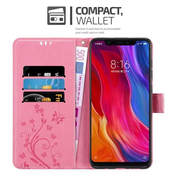 Xiaomi Mi 8 Suojakotelo Suojakuori Lompakkokotelo Matkapuhelinkotelo Kukat jossa on magneettisuljenta, jalusta-toiminto ja korttipaikat