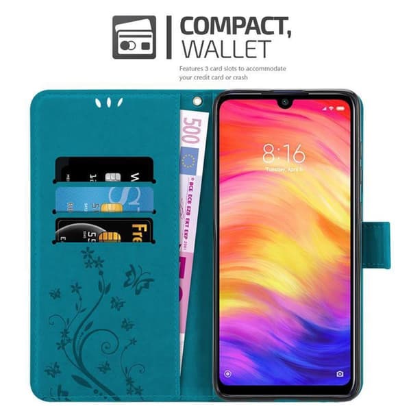 Xiaomi RedMi NOTE 7 Skal Fodral i blomdesign Mobilskydd Case Cover med magnetisk stängning, ståfunktion och kortplatser