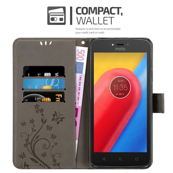 Deksel til Motorola MOTO C Lommebokdeksel i blomster design med magnetisk lukking, stativfunksjon og kortplasser