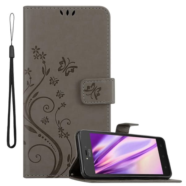 Deksel til Motorola MOTO C Lommebokdeksel i blomster design med magnetisk lukking, stativfunksjon og kortplasser