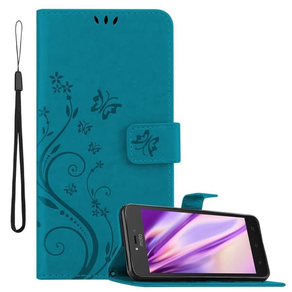 Deksel til Motorola MOTO C Lommebokdeksel i blomster design med magnetisk lukking, stativfunksjon og kortplasser