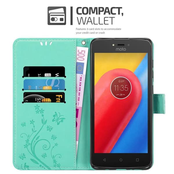 Deksel til Motorola MOTO C Lommebokdeksel i blomster design med magnetisk lukking, stativfunksjon og kortplasser