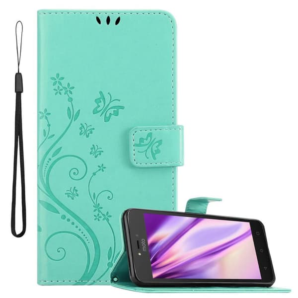 Deksel til Motorola MOTO C Lommebokdeksel i blomster design med magnetisk lukking, stativfunksjon og kortplasser