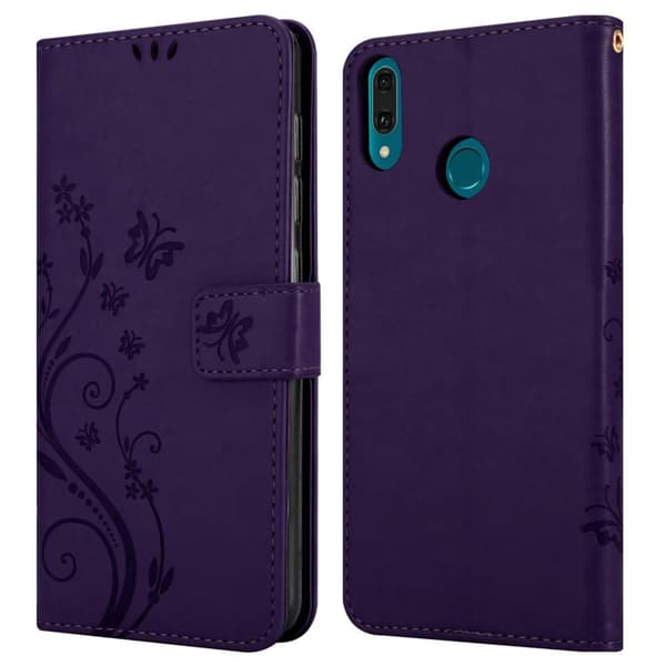 Huawei Y9 2019 Skal Fodral i blomdesign Mobilskydd Case Cover med magnetisk stängning, ståfunktion och kortplatser