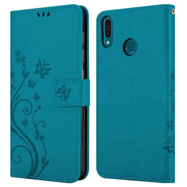 Huawei Y9 2019 Skal Fodral i blomdesign Mobilskydd Case Cover med magnetisk stängning, ståfunktion och kortplatser