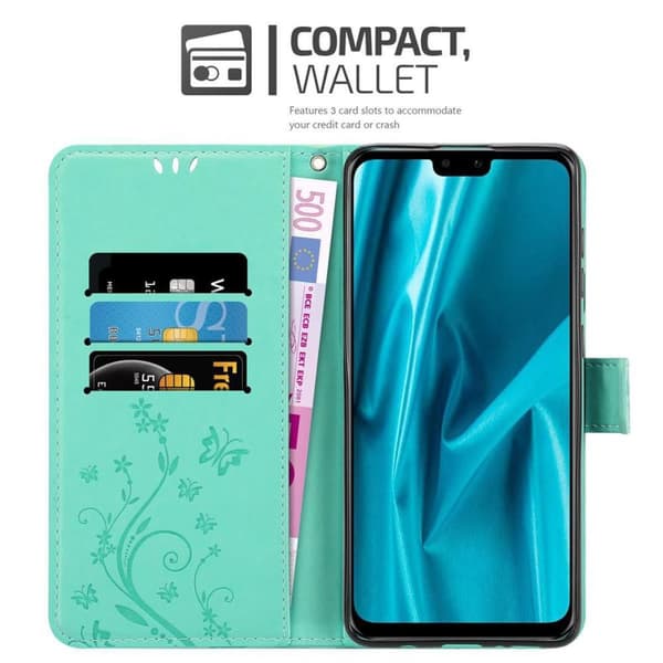 Huawei Y9 2019 Skal Fodral i blomdesign Mobilskydd Case Cover med magnetisk stängning, ståfunktion och kortplatser