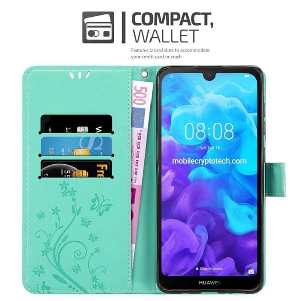 Deksel til Huawei Y6 PRO 2019 Lommebokdeksel i blomster design med magnetisk lukking, stativfunksjon og kortplasser