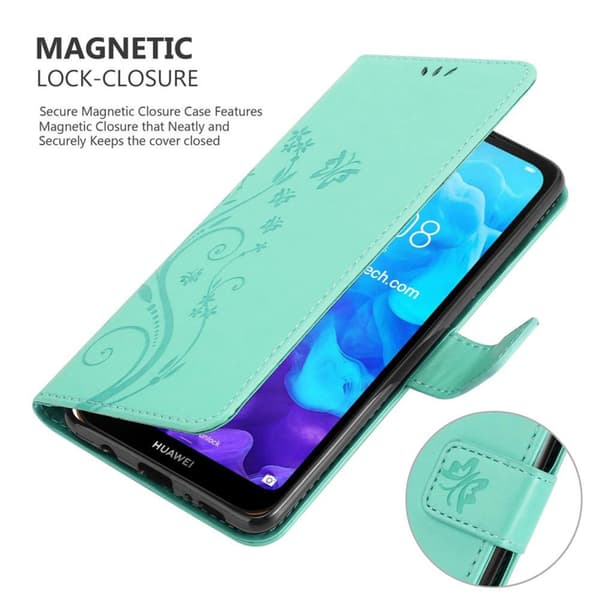 Deksel til Huawei Y6 PRO 2019 Lommebokdeksel i blomster design med magnetisk lukking, stativfunksjon og kortplasser
