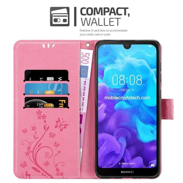 Deksel til Huawei Y6 PRO 2019 Lommebokdeksel i blomster design med magnetisk lukking, stativfunksjon og kortplasser