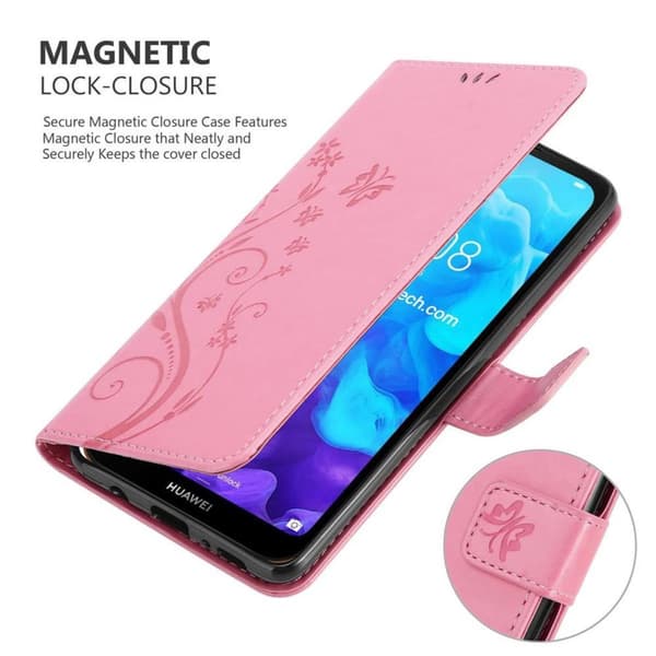 Deksel til Huawei Y6 PRO 2019 Lommebokdeksel i blomster design med magnetisk lukking, stativfunksjon og kortplasser
